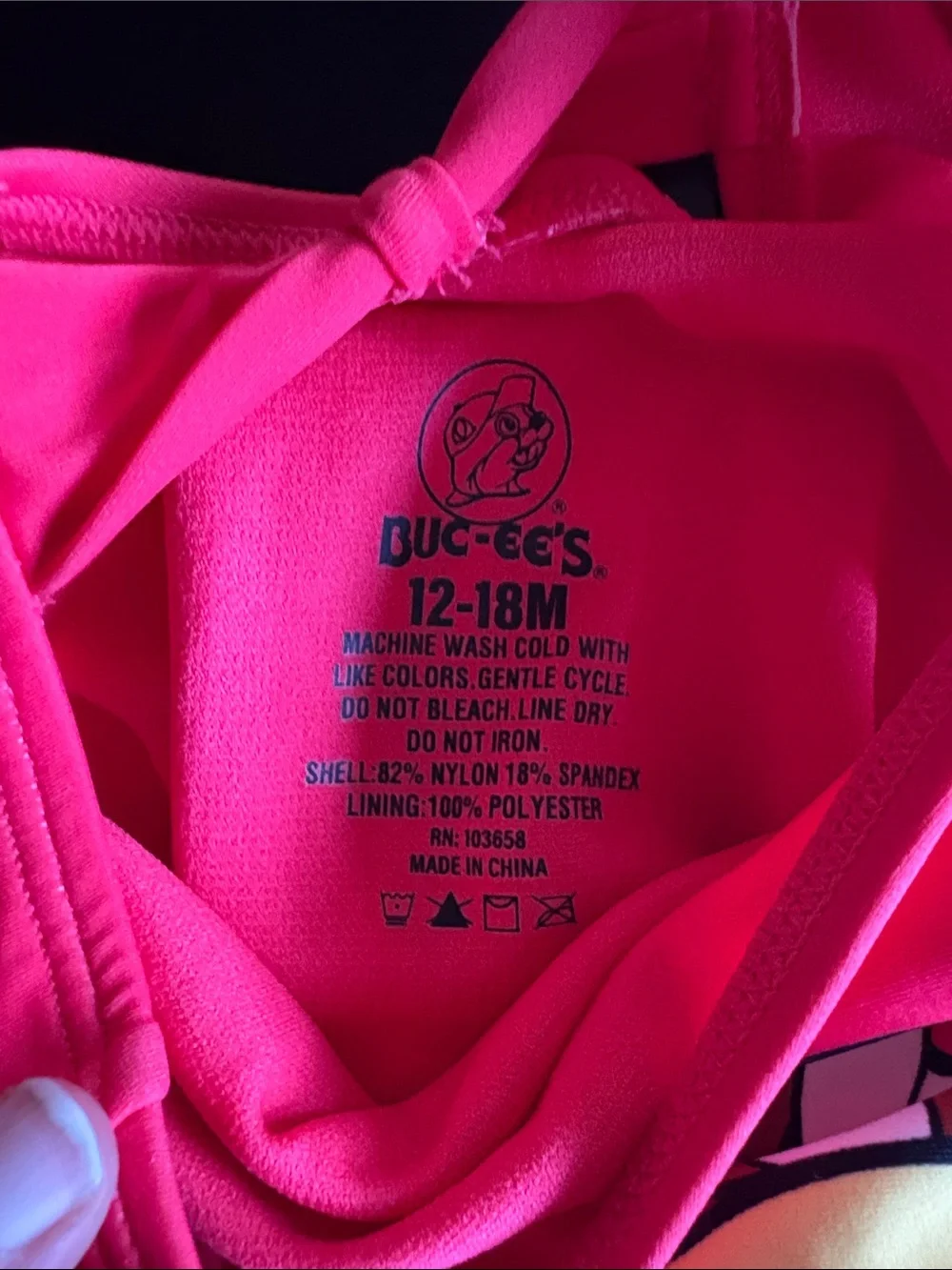 Buc-ees One Piece Swimsuit 13-18M Ruffle Sleeve Bow back logo front red